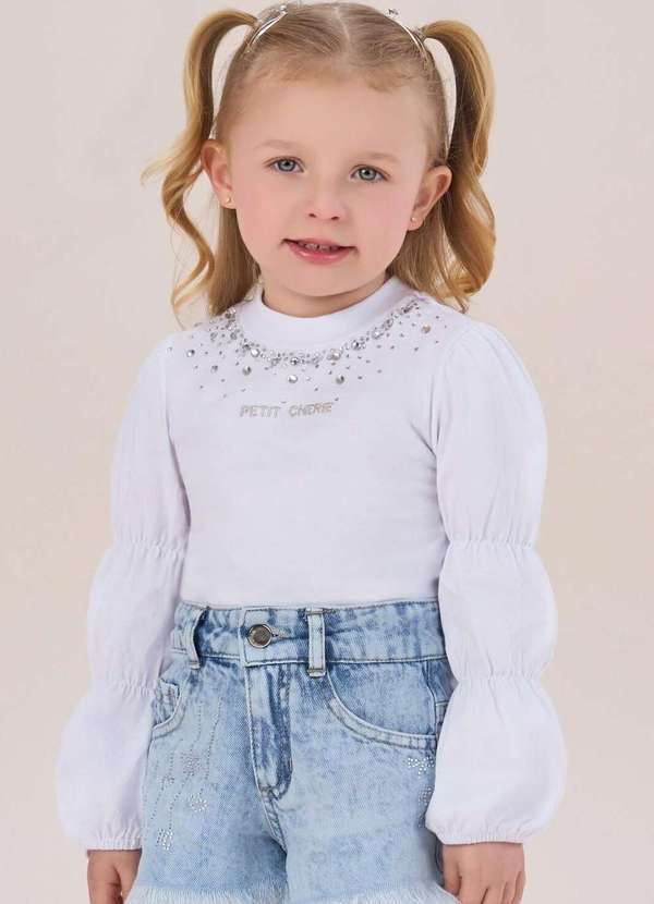 Petit Cherie - Blusa Infantil Manga Longa Festa Branca Petit Cherie Branco