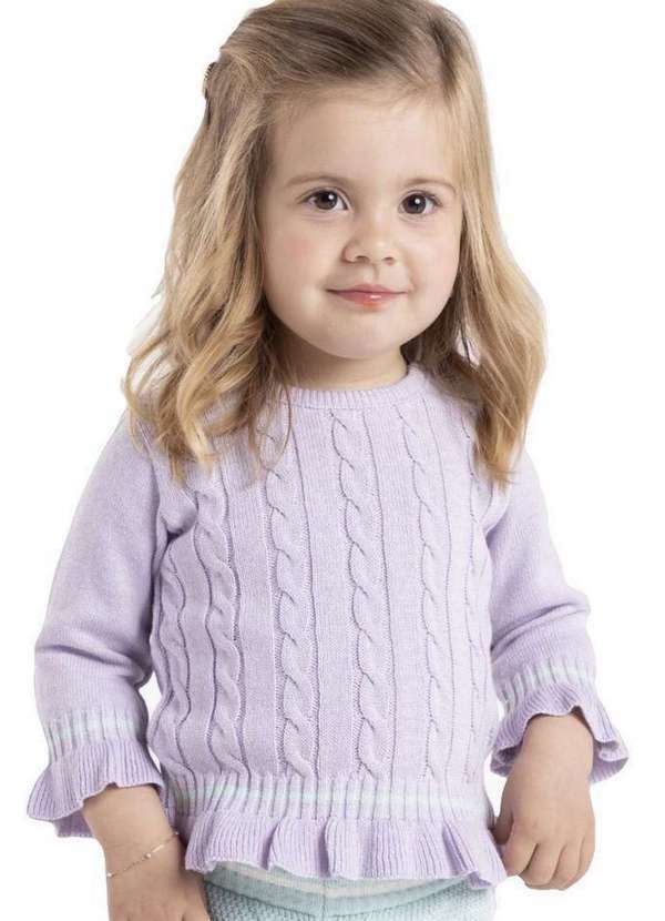 Mini Lady - Blusa Longa Lilás Tricot Menina Infantil Mini Lady Lilás