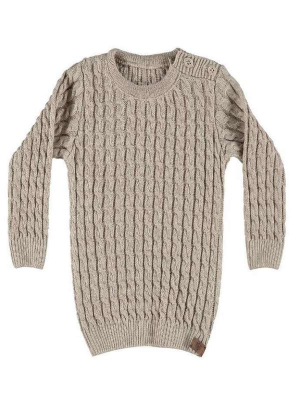 Mini Lady - Blusa Longa Marfim Tricote Infantil Mini Lady Marfim