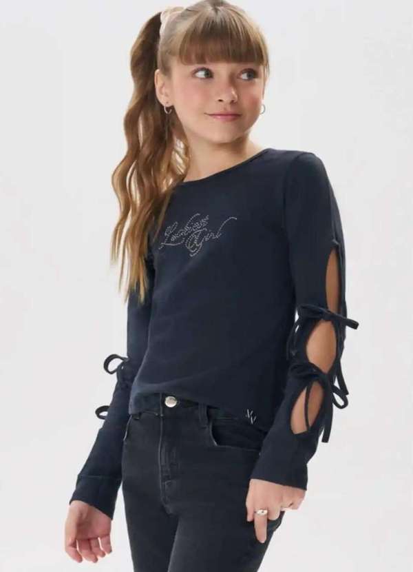 Vic&vicky - Blusa Vic & Vicky Manga Longa com Amarrações Preto