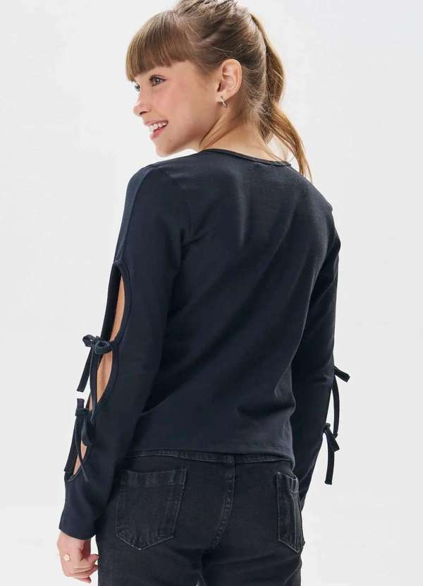 Vic&vicky - Blusa Vic & Vicky Manga Longa com Amarrações Preto 3