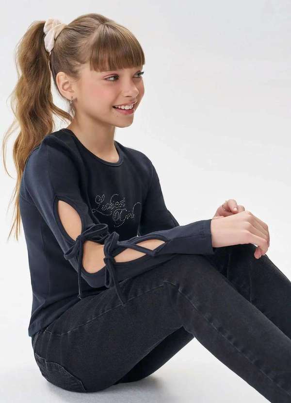 Vic&vicky - Blusa Vic & Vicky Manga Longa com Amarrações Preto 4