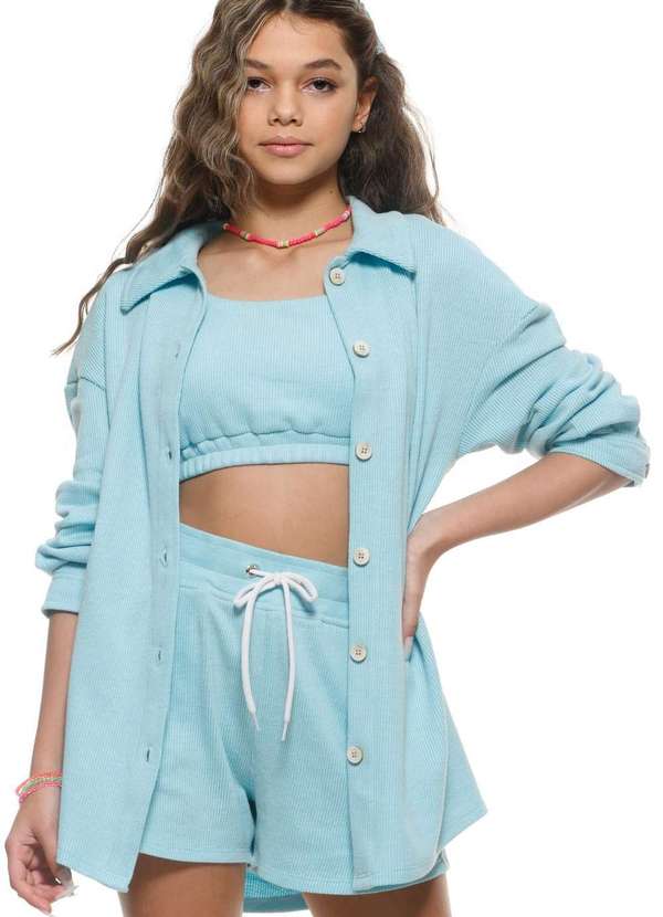 Poah Banana - Camisa Shacket de Tricot Teens Azul Poah Noah Azul 3