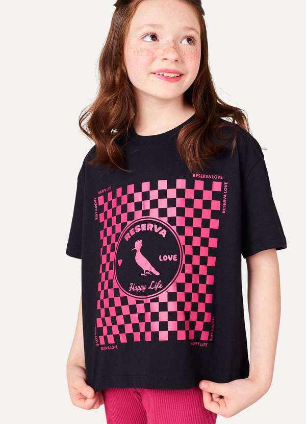 Reserva Mini - Camiseta Menina Est Oversized Happy Life Reserva Mini Preto