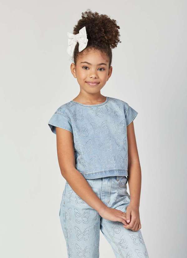 Luluzinha - Conjunto Jeans Infantil Luluzinha Borboletas Azul