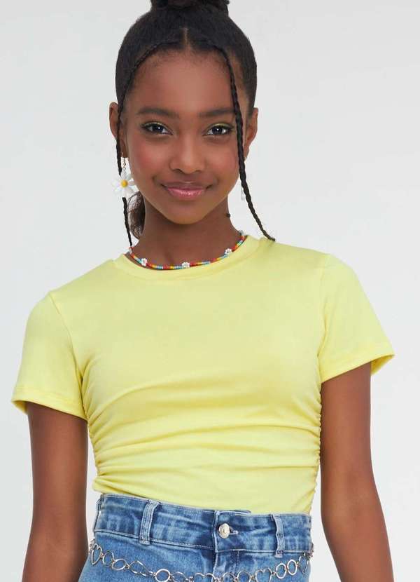 Bobbylulu - Cropped Amarelo Manga Curta Infantil Bobby Lulu Amarelo