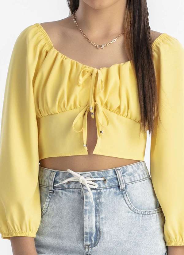 Bobbylulu - Cropped Infantil Amarelo Manga Longa Bobby Lulu Amarelo