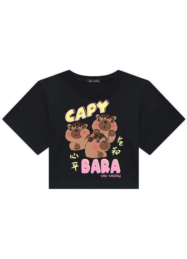 Vic&vicky - Cropped Juvenil Estampado Preto Vic Vicky Preto