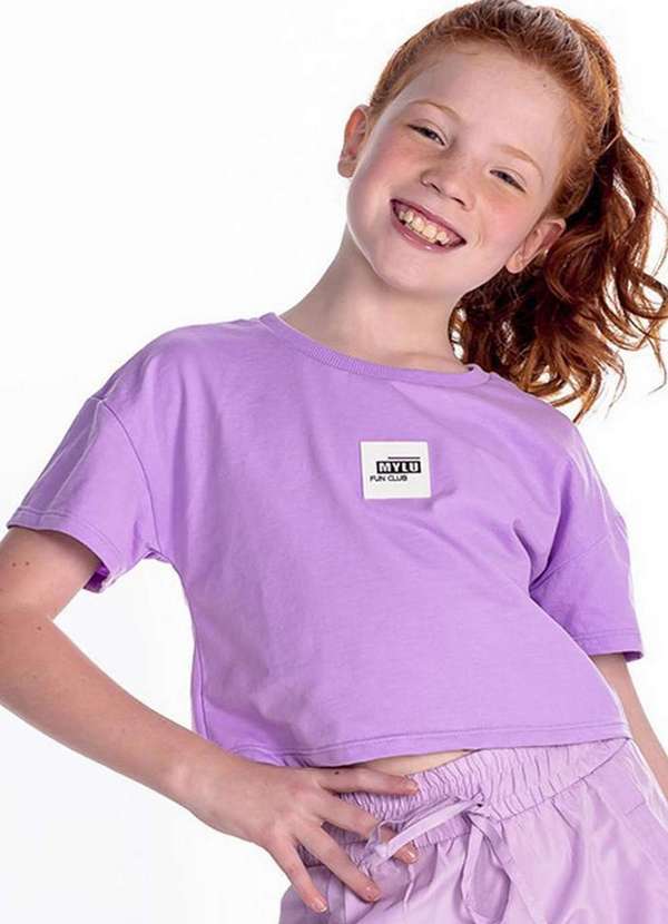 Mylu - Cropped Lilas Algodão Manga Curta Infantil Mylu Lilás