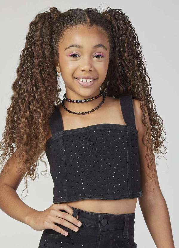 Mylu - Cropped Preto com Strass Brilho Mylu Preto