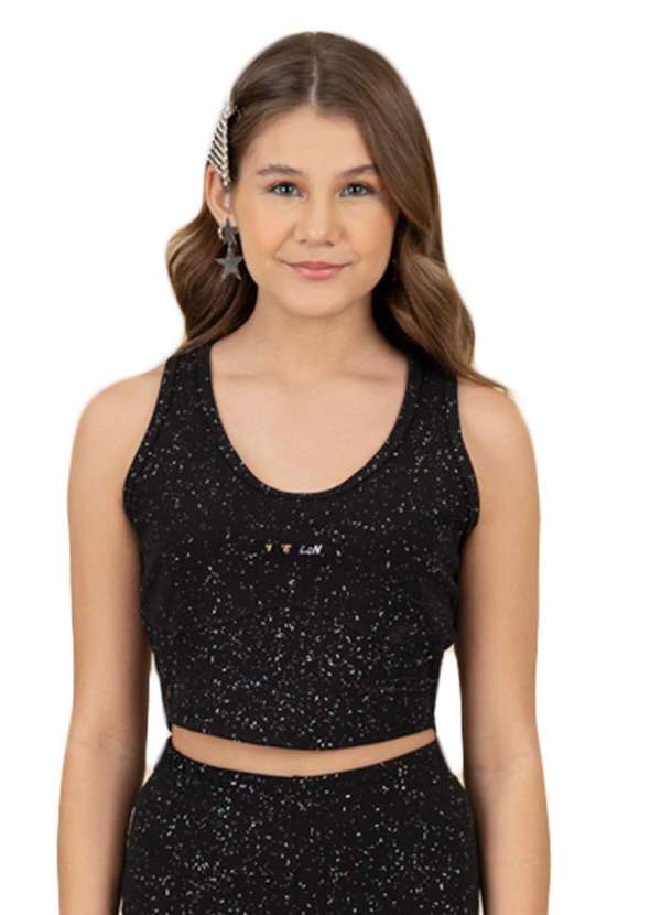 Collie - Cropped Preto Glitter Regata Infantil Collie Preto