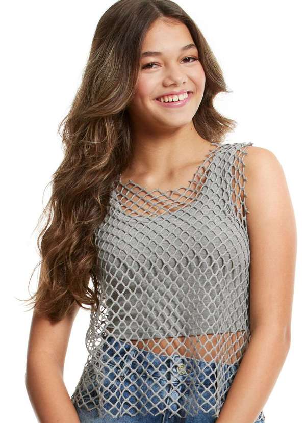 Poah Banana - Regata Cropped Tela Cinza Infantil Poah Noah Prata