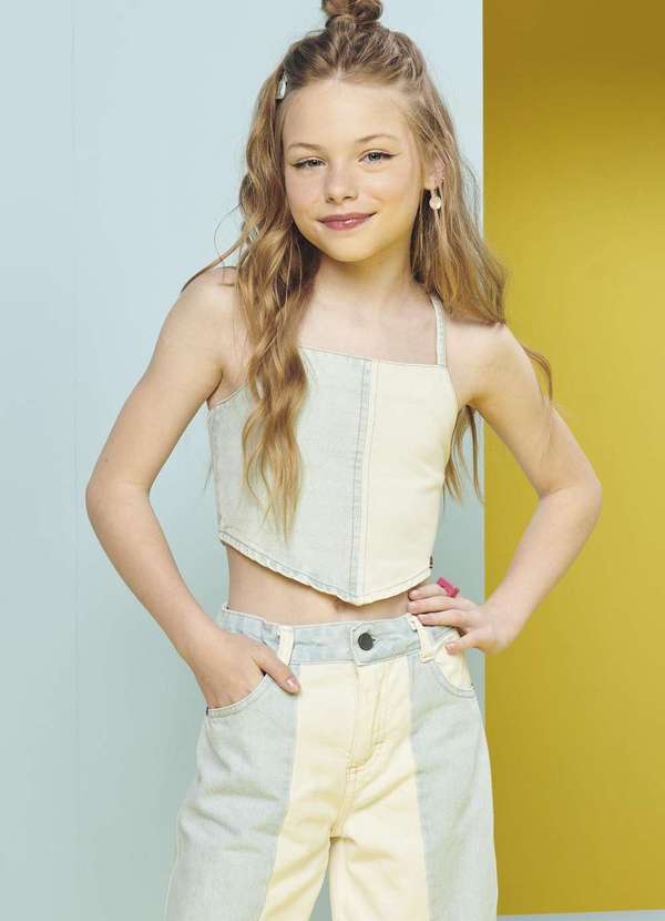 Vic&vicky - Top Cropped em Jeans Arkansas e Sarja Pita Vic&Vicky Jeans