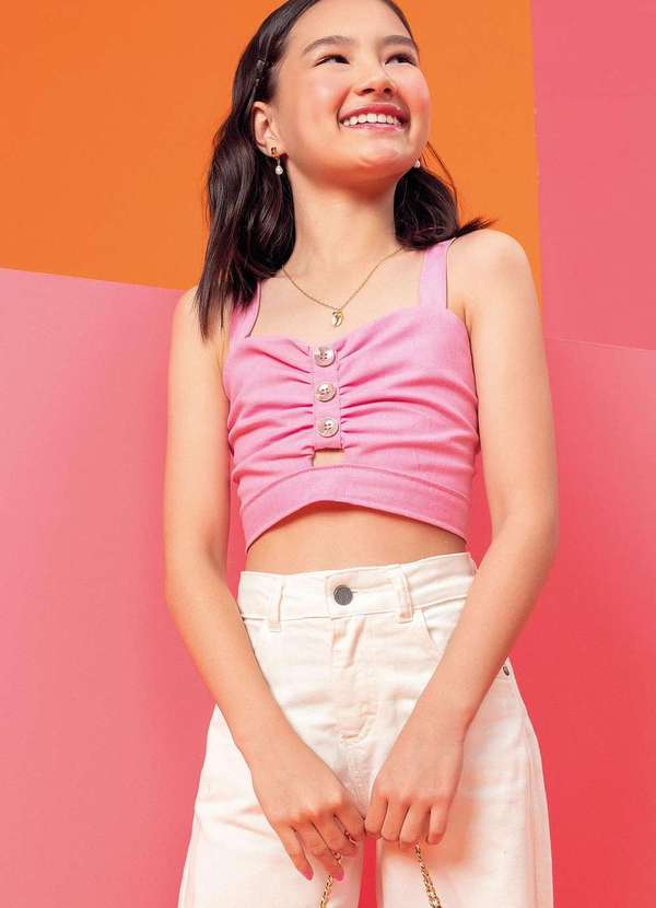 Vic&vicky - Top Cropped em Viscose Linho Vic&Vicky Rosa
