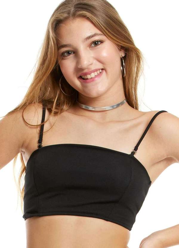 Poah Banana - Top Preto Alças Algodão Infantil Poah Noah Preto