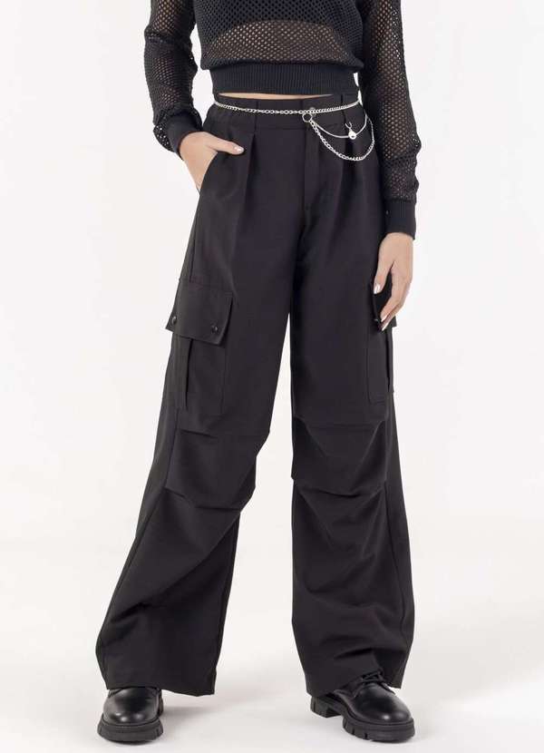 Bobbylulu - Calça Cargo Wide Leg Preta Bobbylulu Preto