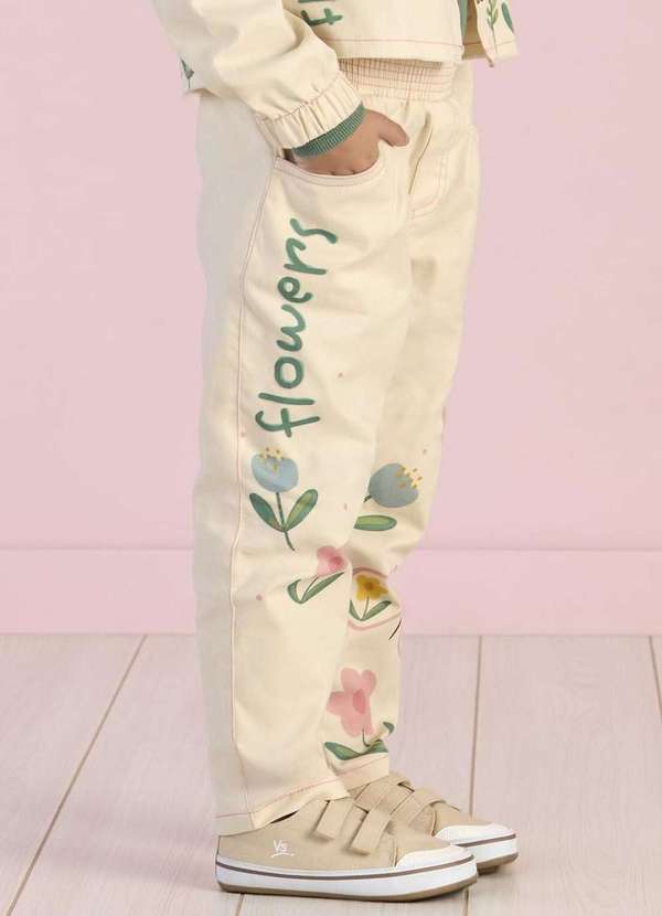Mon Sucré - Calça Infantil Bege Flowers Mon Sucré Bege 2
