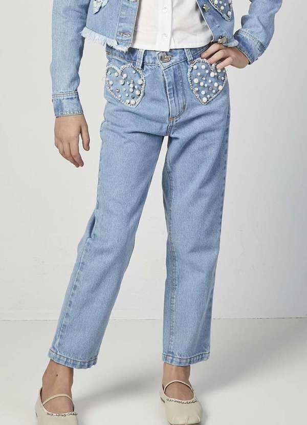 Luluzinha - Calça Jeans Luluzinha com Corações e Pérolas Jeans