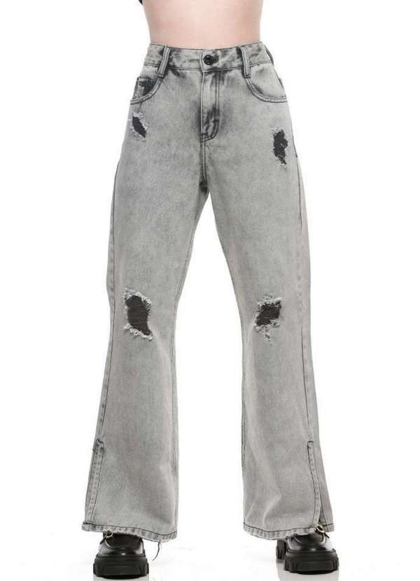 Poah Banana - Calça Jeans Teens Menina Cinza Puídos Poah Noah Cinza