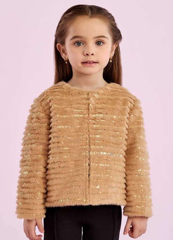 Petit Cherie - Casaco Infantil Petit Cherie Sintético Bege com Brilho Marrom