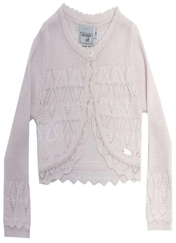 Noruega - Bolero Longo Rosa Tricote Infantil Noruega Rosa