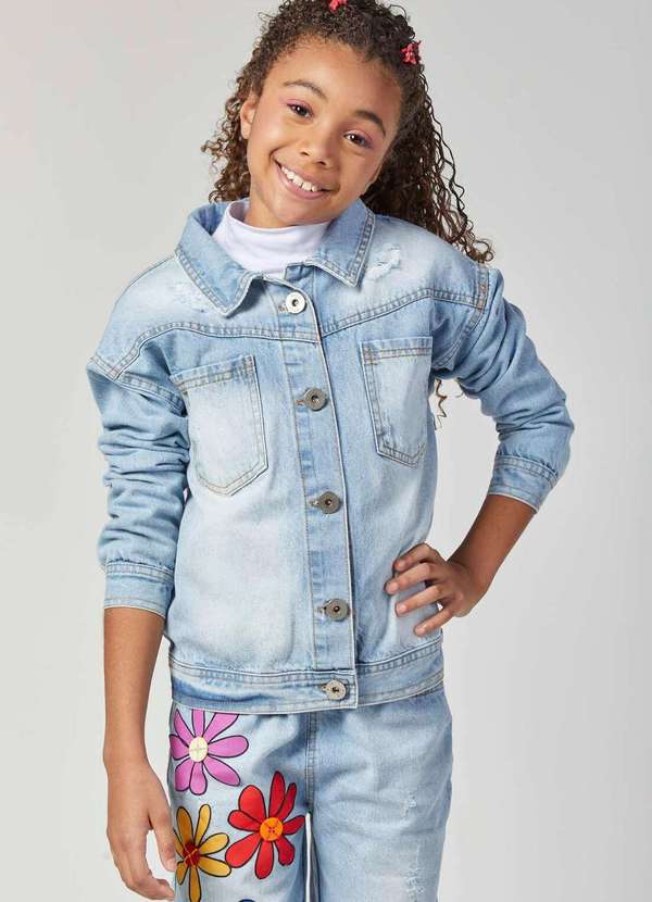 Mylu - Jaqueta Jeans Infantil com Flores Mylu Jeans