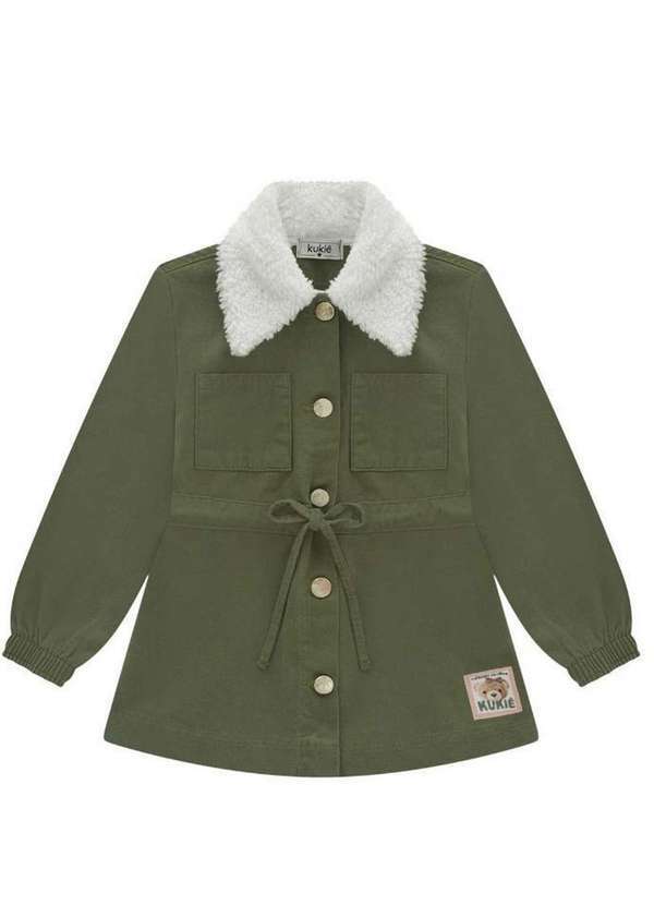 Kukiê - Parka Verde Laço Infantil Manga Longa Kukiê Rosa