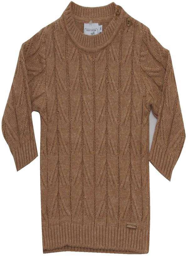 Noruega - Suéter Longo Marrom Bordado Infantil Noruega Marrom