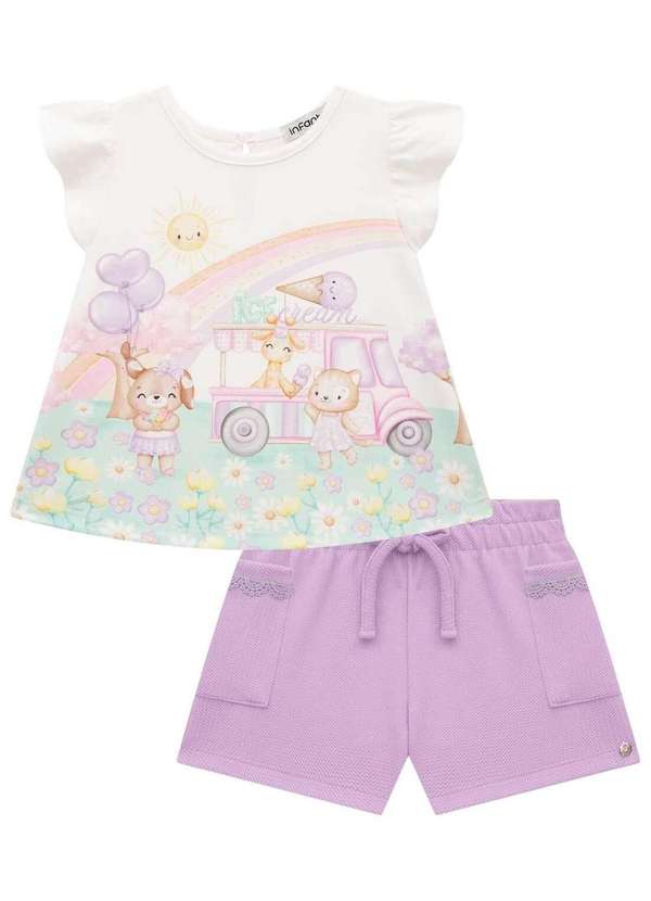 Infanti - Conjunto Bata Meia Malha Shorts Jacquard Catarina Infanti Lilás