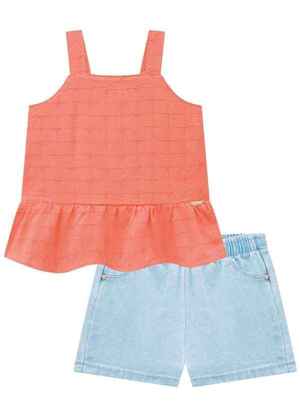 Infanti - Conjunto Bata Tricoline Bordado Shorts Jeans Bellini Infanti Laranja