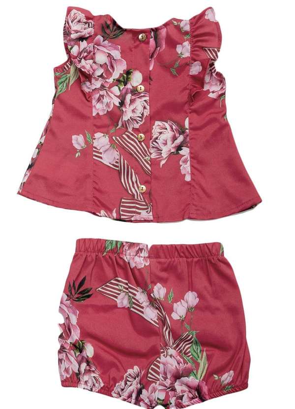 Ok e Pakita - Conjunto Bebê Estampado Flores Ok&Pakita Vermelho 2