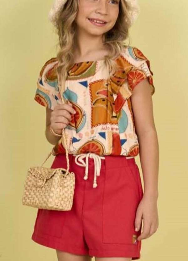 Ok e Pakita - Conjunto Blusa com Babados em Viscose Estampado Pakita Estampado