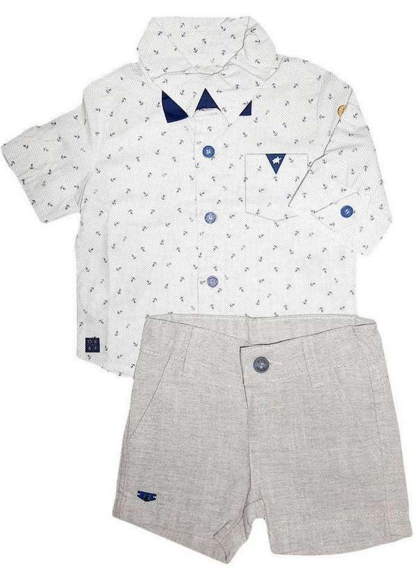 Ok e Pakita - Conjunto Camisa Bermuda Gravata Off White Ok e Pakita Off White