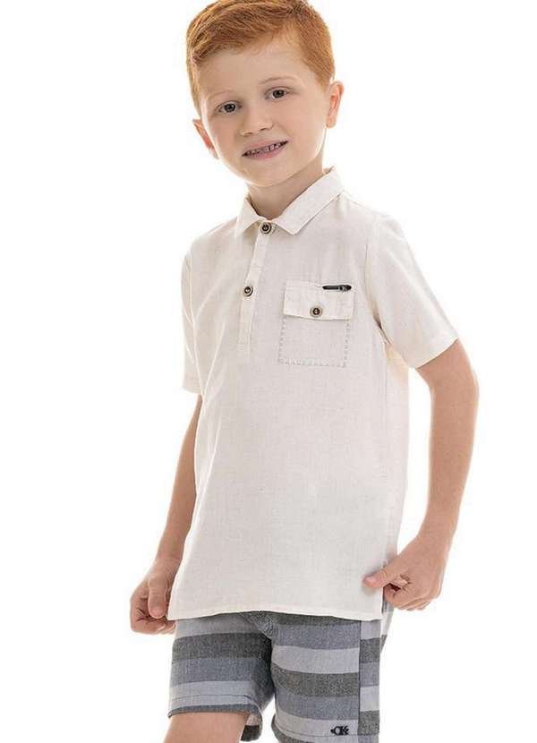 Ok e Pakita - Conjunto Camisa Bermuda Infantil Branca Ok & Pakita Branco