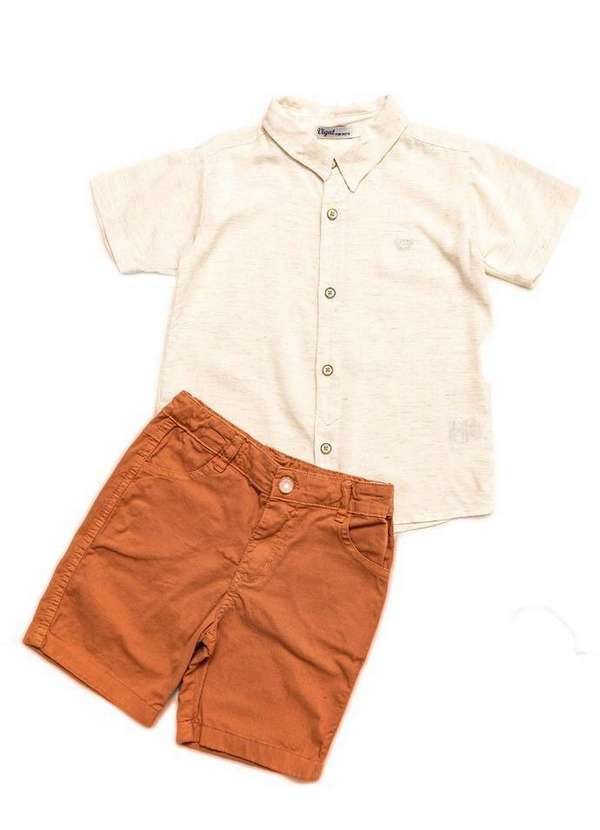 Vigat - Conjunto Camisa Bermuda Infantil Off White Vigat Creme
