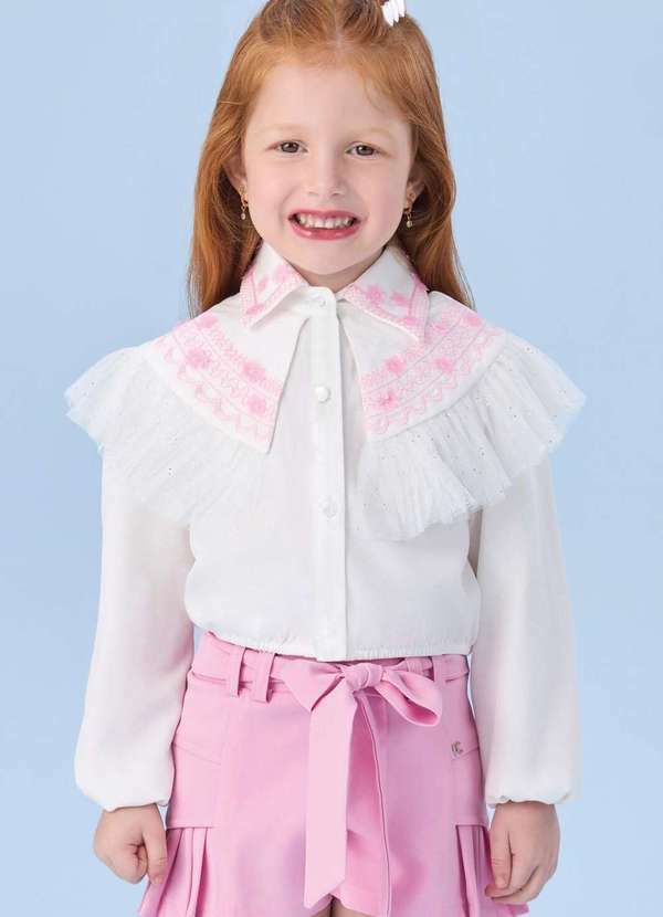 Petit Cherie - Conjunto Camisa Botão Festa Petit Cherie Rosa