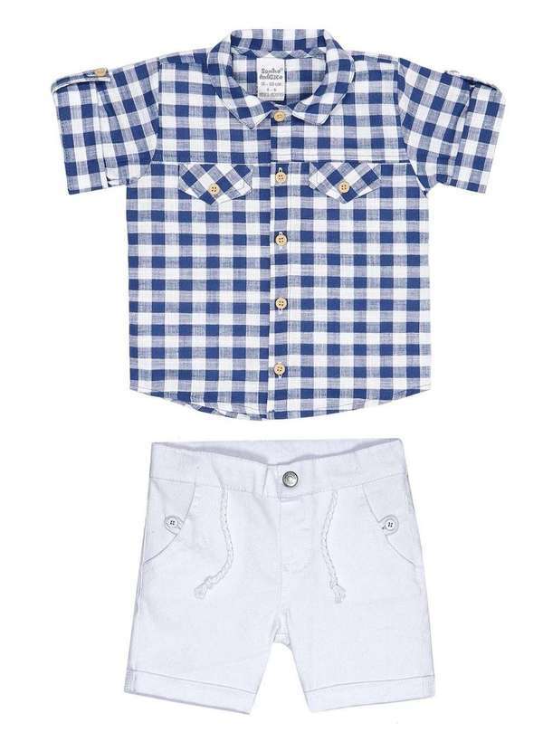 Sonho Mágico - Conjunto Camisa Xadrez Azul Infantil Sonho Mágico Mescla
