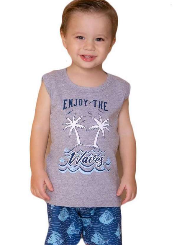 Passagem Secreta - Conjunto Camiseta Bermuda Bebê Cinza Passagem Secreta Cinza