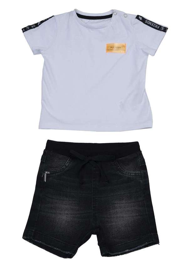 Ok e Pakita - Conjunto Camiseta Malha Bermuda Ok & Pakita Branco