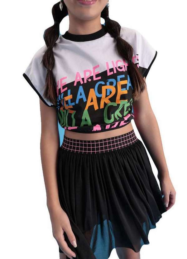 Vanilla Cream - Conjunto Cropped Saia Tule Infantil Vanilla Cream Estampado