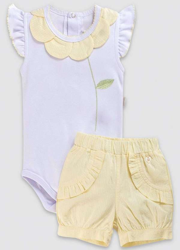Anjos Baby - Conjunto Curto Body Babado Flor Anjos Baby Branco