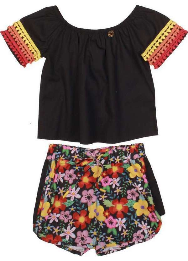 Precoce - Conjunto Curto Shorts Blusa Preto Precoce Preto