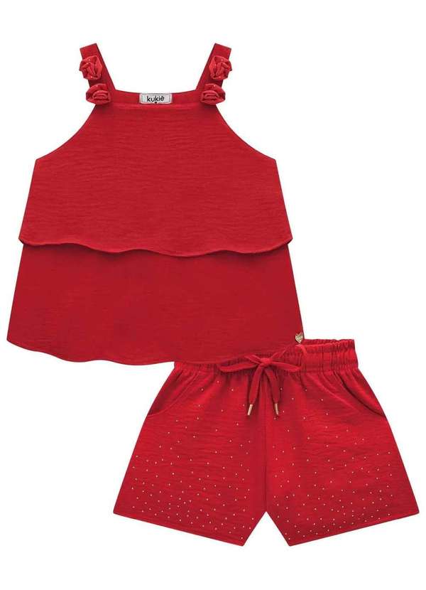 Kukiê - Conjunto de Bata e Shorts em Air Flow Kukiê Vermelho