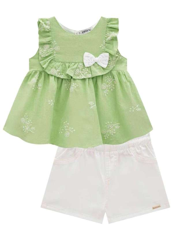 Infanti - Conjunto de Bata em Tricoline Bordado Infanti Verde