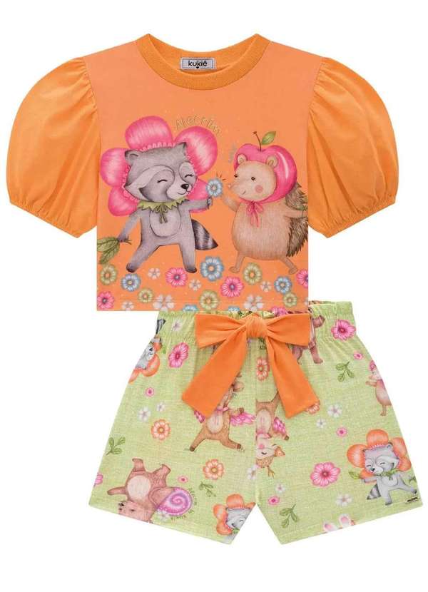 Kukiê - Conjunto de Blusa Boxy e Shorts em Malha Kukiê Estampado