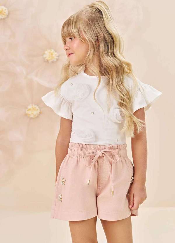 Infanti - Conjunto de Blusa em Cotton e Shorts Menina Infanti Cru