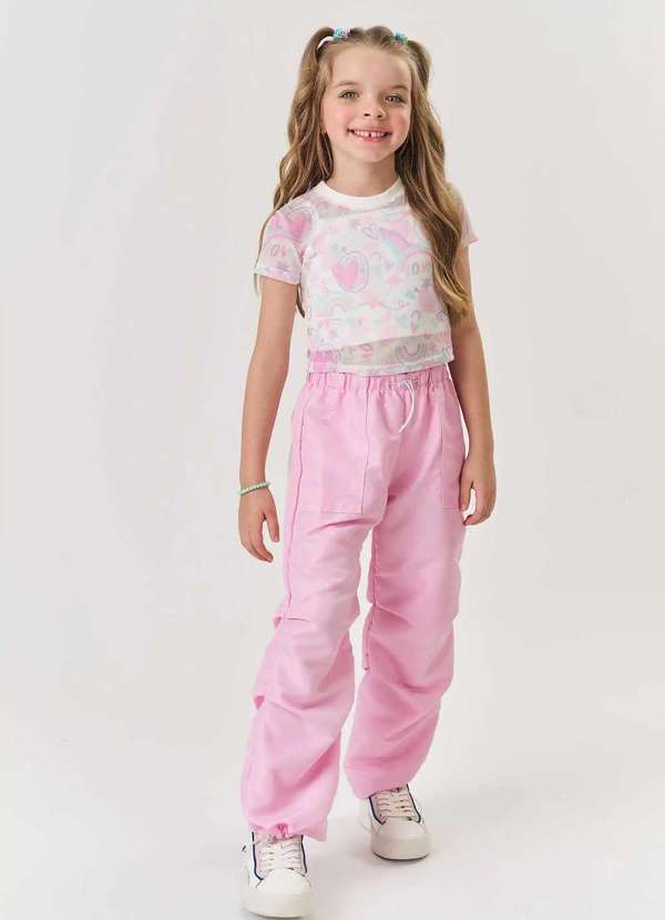 Kukiê - Conjunto de Calça Rosa Infantil 3 Peças Kukie Estampado