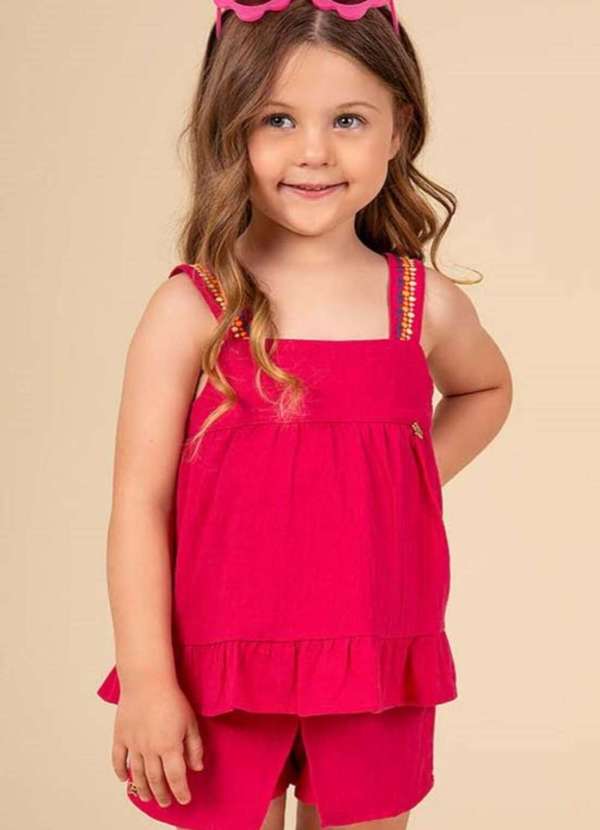 Ok e Pakita - Conjunto em Algodão Texturizado Pink Pakita Rosa