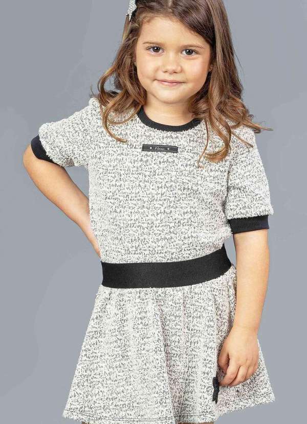 Ok e Pakita - Conjunto em Malha Tweed Saia Evasê com Cós de Elástico Pakita Cinza
