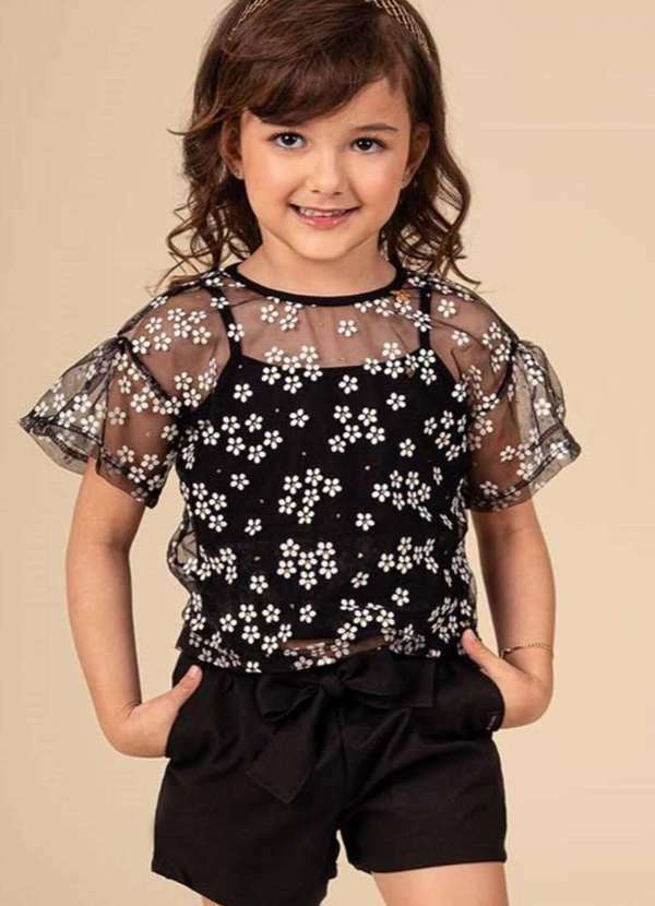 Ok e Pakita - Conjunto Estampado Preto Sobreposição Pakita Preto